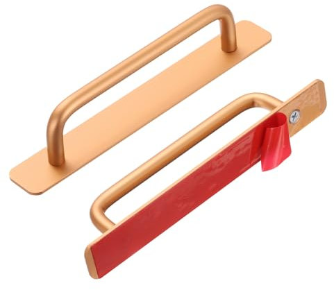 sourcing map 2pcs Adhesive Door Handle 7 No Drilling Closet Door Stick on Handle Drawer Pulls Aluminum Alloy for Kitchen Cupboard Window Sliding Closet Door, Gold Tone