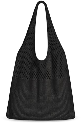 Etercycle Sac de plage pour femme - Sac à bandoulière en maille - Pour les voyages, le shopping et la vie quotidienne, Noir , 40 x 34cm, Style bohème