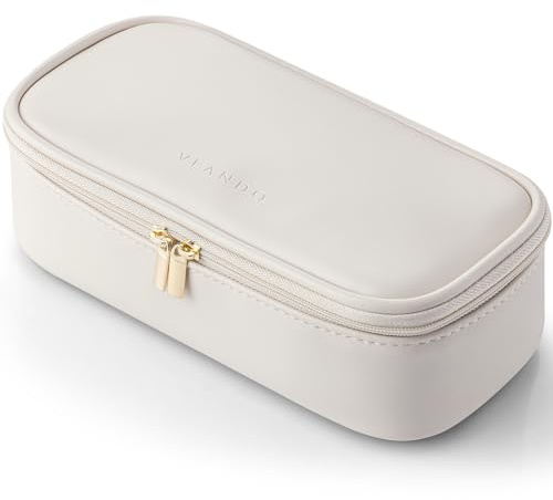 Vlando Reise Kosmetiktasche, Make Up Tasche Damen, Tragbare Cosmetic Bag Organizer, Multifunktionale Schminktasche Damen aus wasserdichte Leder,Weiß