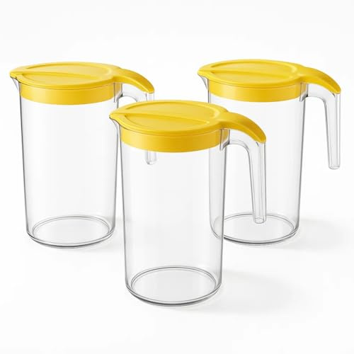 3 Pack 1.75Liter Fridge Door Jug with Lid & Handle Reusable Plastic Joker Jug Pitcher Container with Handle & Pouring Spout Spill-Proof Liquid Container for Milk, Juice, Water, BBQ & Party