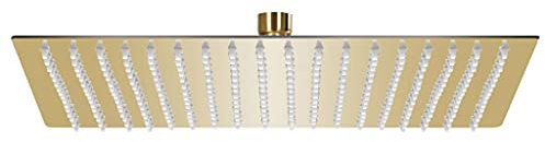 Hommdiy Regenbrause Anti-Kalk-Düsen Brausekopf Duschkopf Kopfbrause Regendusche Duschbrause Wand Decke Edelstahl,Gold,50 x 50 cm
