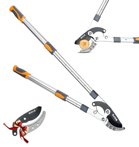 AIRAJ Amboss Astschere Teleskop 70-103CM Mit SK-5 Stahlklingen,Astschere Groß Mit 6-fach Verstellbarem Design und Rutschfestem Griff,Teleskop Astschere für Äste Bis Zu 5CM Durchmesser,Gartenschere