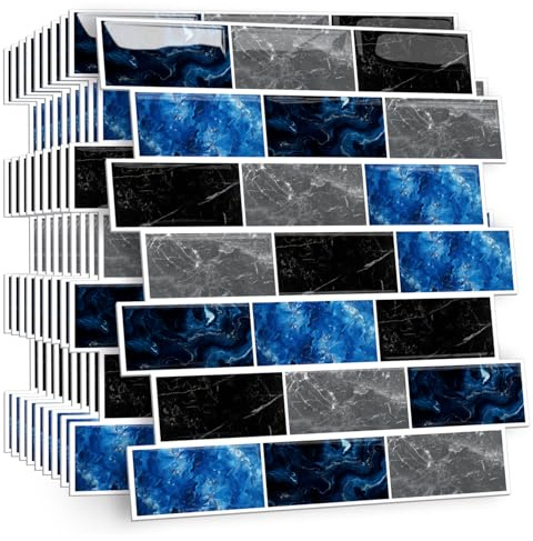 HPNIUB 10 Sheet Peel & Stick Tile Stickers Kitchen Splashback Blue 30x30cm