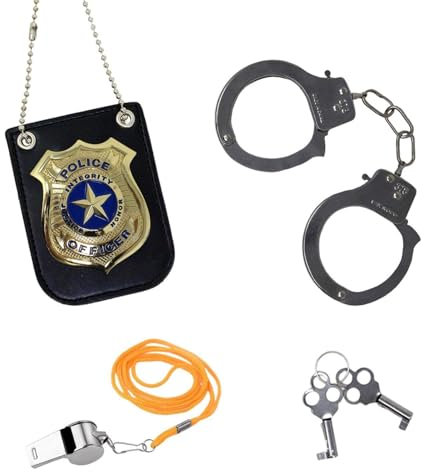 YSJCHEBS Juego De Policía De 3 Piezas, Disfraz De Policía para Niños, Equipo Policial, Disfraz De Swat para Niños, Esposas para Niños, Identificación De Policía, Placa De Policía