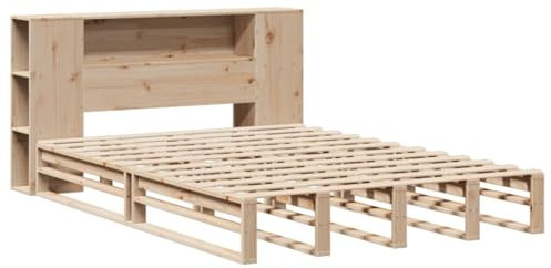 vidaXL Massivholzbett, Bett mit Bücherregal ohne Matratze, Holzbett Bettgestell mit Lattenrost, Palettenbett Doppelbett für Schlafzimmer, 140x200cm