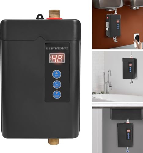 MEELRYD Scaldabagno elettronico da cucina, 5 l, 5000 W, scaldabagno elettrico, istantaneo, piccolo, riscaldamento rapido per cucina e bagno (nero)
