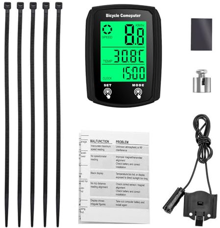 Universal Bike Speedometer & Odometer - 19 Functions Cycling Computer With Touch Screen, Backlit Display, Waterproof & Wired for Tracking Distance, Speed & Time