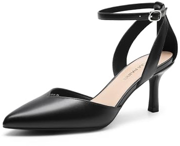 DREAM PAIRS Women's Stiletto Kitten Heel Pumps | Elegance That Breath, 3 heel, High heel, Latex insole, Ankle strap, Non-slip sole, Pointed toe, The Go-To Heels