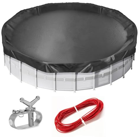 Tarpaulin Pool, FOME 12 Ft 420D Oxford Cloth Heavy Duty Round Pool Tarpaulin Winter with Robust Winch and Cable Waterproof Dustproof Against Falling Leaves