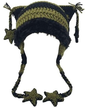 GlamRays Strickmütz Katzen, Strickmütze Y2k, Gotische, Grunge Häkelmützen für Frauen