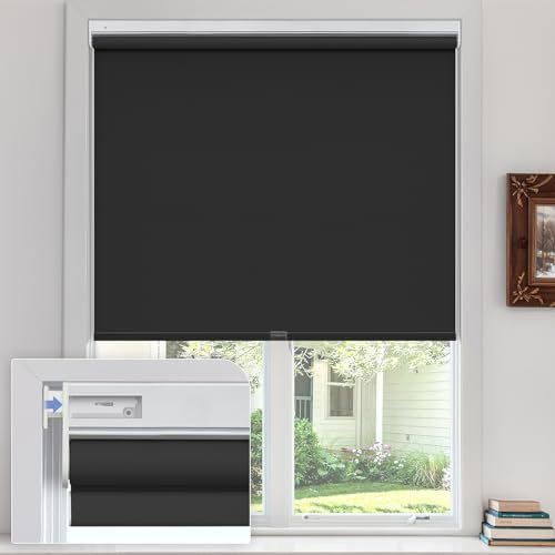 Kabellose Verdunkelungsrollos für Fenster, einfache Montage, Raumverdunkelung, für Zuhause, Büro, UV-Schutz, Thermo-Rollos (schwarz, 112 cm B x 200 cm H)