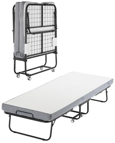 VEVOR, 810 x 1900 mm con Materasso 100 mm,Singolo con Robusta Struttura in Metallo e Materasso in Memory Foam, Singolo Portatile per Adulti, Ospite
