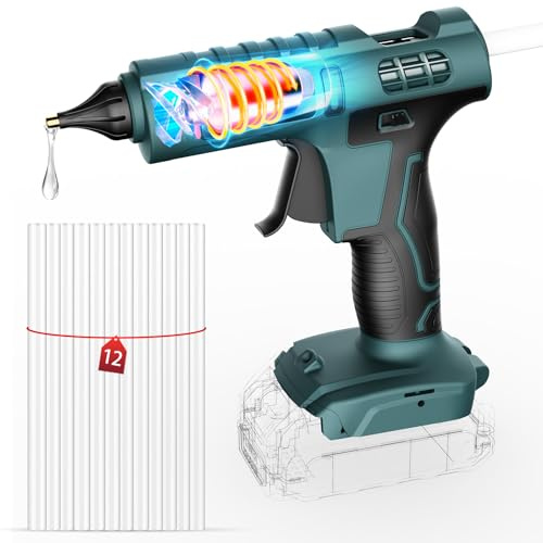 100W Akku Heißklebepistole Kompatibel Für Bosch 18V GBA Akku, Schnell Aufheizung Klebepistole mit 12 PCS Klebesticks, Heissklebepistole für DIY (ohne Batterie, Ladegerät)
