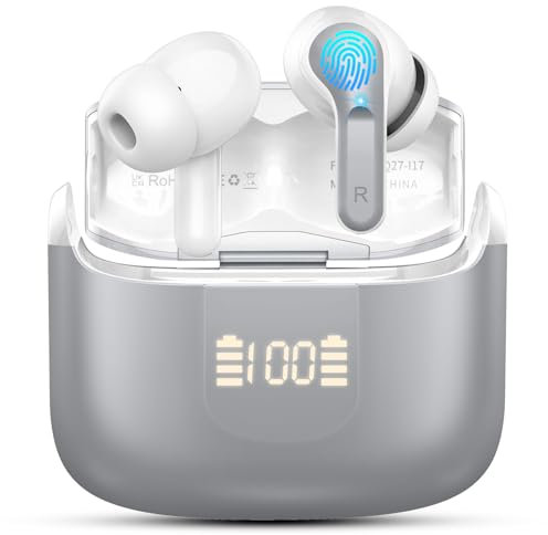 Bluetooth 5.4 Kopfhörer, 2025 Kopfhörer Kabellos Bluetooth, 50Std Tiefer Bass Hi-Fi Stereo Wireless Earbuds, 4 ENC Noise Cancelling Mic, IP7 Wasserdicht, Comfort Fit, USB-C in-ear Ohrhörer, Grau