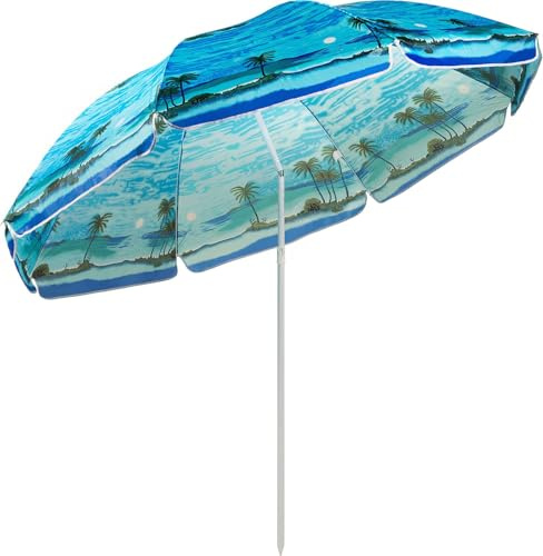 Outtec® Höhenverstellbarer Sonnenschirm, Gartenschirm, Strandschirm - Ø200 cm, Polyester, Faltbar, Gestreift