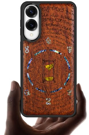 Carveit Magnética Funda para Samsung Galaxy S25 Edge [Grabado en Madera e incrustación de mejillones] con Madera y Silicona Híbrido Galaxy S25 Edge Carcasa (Rosa-Reloj de Arena Retro)