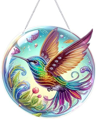 DISDADA DIY Diamond Painting Fensterbilder Beidseitig Wreath Deko Hanging Diamond Painting Türkranz mit Kette, vögel