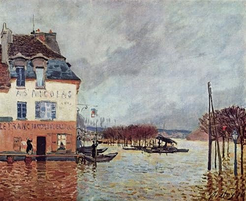 ARToPHIIU Berühmte Gemälde Abstrakte Leinwand Kunst Vintage Wandbild Überschwemmungen in port marly von alfred sisle Leinwand Wandbilder für Schlafzimmer Home Decor 60x90cm