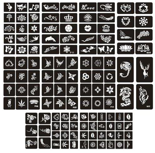KEQAR 10 pezzi di matite per tatuaggi openwork, tatuaggi per bambini e adulti, viso, mani, piedi, dita, tatuaggi, tatuaggi, carta per tatuaggi per uomini e donne