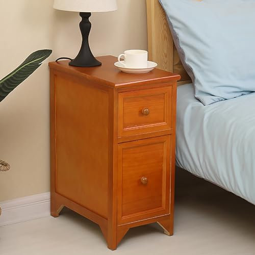 MNBVH Mesa de Fin de Cama con 2 cajones para Almacenamiento pequeño mesita de Noche en Color Nogal