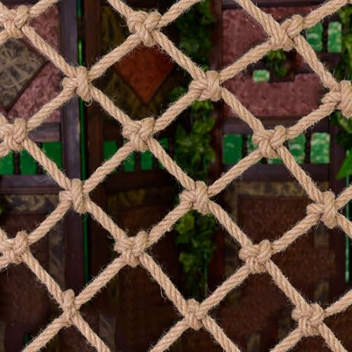 Rete in corda di canapa, resistente, in corda naturale, per arrampicata, rete di sicurezza, balcone, scale, recinzione, giardino, parco giochi, rete di protezione per interni ed esterni