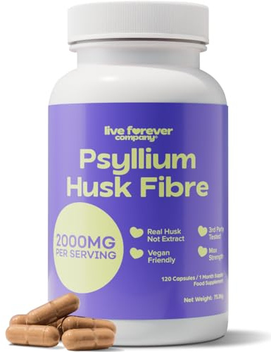 Psyllium Husk 2000MG - Whole, No Extract - Premium Psyllium Husks Fibre Supplement - Natural Soluble Fiber for Gut Health - Physillan Husk Supplement for Digestion Support and Appetite Control