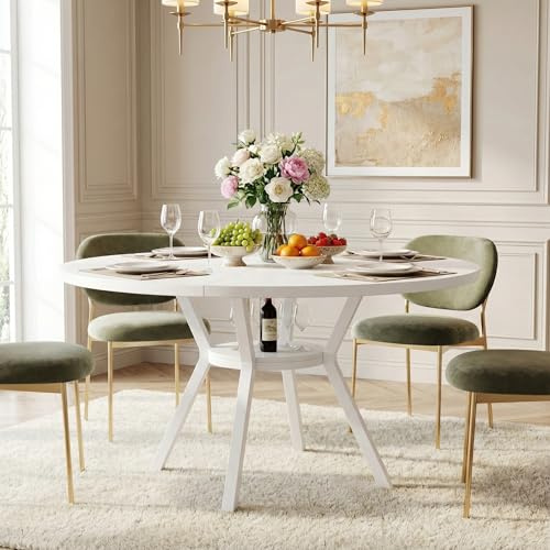Lailang 120cm Table à Manger, Table Ronde, Table de Cuisine 4 Personnes, Table Ronde en Bois, Table à Manger Ronde Blanche, 120 x 120 x 75 cm, White