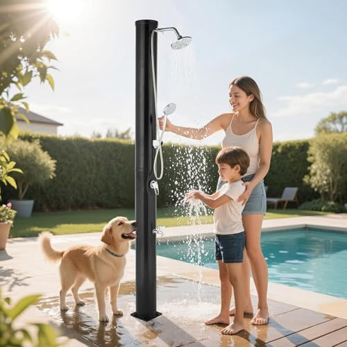 XCSCUK Solar Heated Shower 35L,Temperature Adjustment 2-Section Garden Pool Shower,with 360 Degree Shower Tap,for Beach House