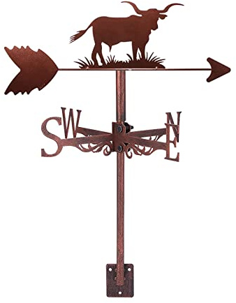 YXKJHH Veleta de Metal con Silueta de Toro para jardín, indicador de dirección del Viento para Exteriores, cobertizos, Patios, techos, césped, decoración de montaña, Bronce, Toro