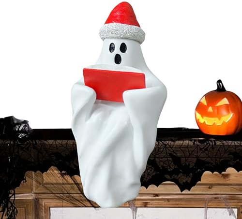 Teksome Figura De Fantasma Leyendo Un Libro | Decoración Fantasma Lectura Todo el Año | Adorno Halloween Decorativo para Estantería Escritorio Repisa Ventana Decoración Interior