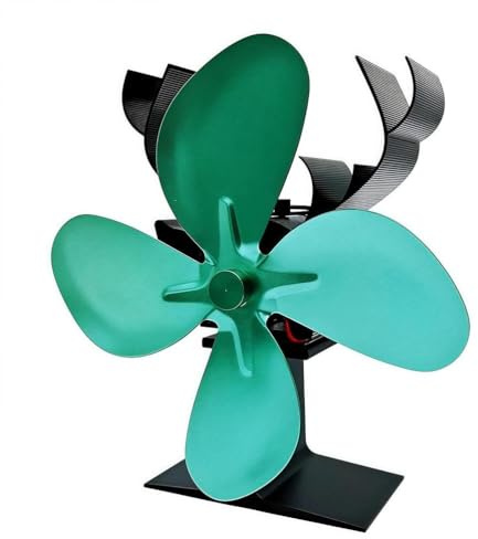 SAYEYBU Ventilatore per Stufa Legna 4 Pale, Alimentato Calore, Riscaldamento Domestico e Risparmio Energetico, Ventilatore Camino per Una Migliore Distribuzione Calore all'Interno,Cyan