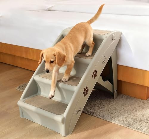 JuanNest Escalera Plegable para Mascotas con 4 Peldaños, Escalera para Perros De Plástico, Rampa para Mascotas Portátil con Superficie Antideslizante para Cama Sofá Coche, Carga Máxima 60KG B