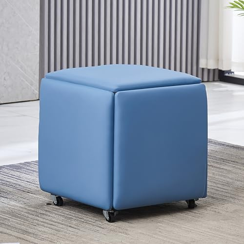 QYMYOZ 5-i-1 stapelbar häckande ottomansk pall med svängbara hjul och rörliga funktioner PU läder sittkub för vardagsrum eller sovrumsdekor (14 x 14 x 15)