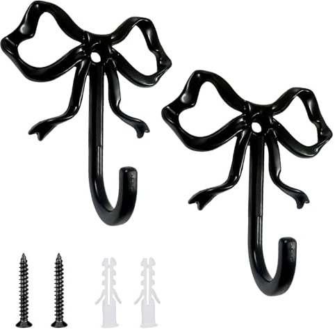 MaciRept 2pcs Bow Knot Wall Hooks,4.13×3.58in Black Bow Knot Heavy-Duty Coat Hooks Vintage Decorative Bowknot Wall Hook for Coats Keys Hats Bags Towels Umbrella