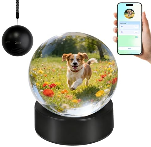 Personalisierte Video Kugel, 7 cm, Zwei Vorführungsmodell, Kristallkugel mit LED-Licht für Unvergessliche Anlässe, Kompatibel mit WLAN, Dekorative Erinnerungsgeschenke, USB-C(schwarz)