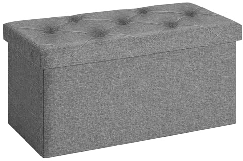 Sweetcrispy Sitzbank mit Stauraum, Klappbare Sitztruhe, Sitzhocker, 76 x 38 x 38 cm, Aufbewahrungsbox mit Deckel als Hocker & Fußbank, bis 300 kg belastbar, für Wohnzimmer Schlafzimmer Flur, Grau