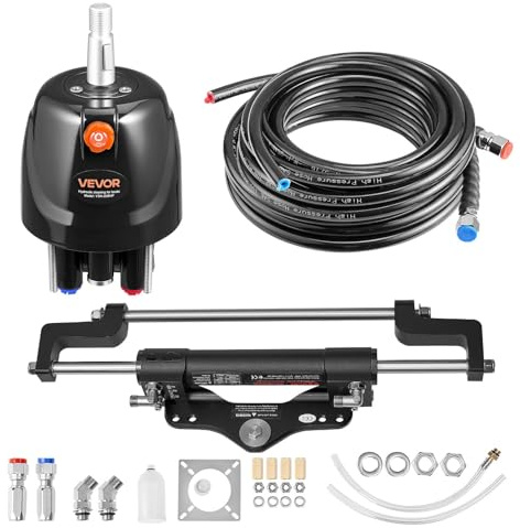 VEVOR Kit Direction Hydraulique Hors-bord 200 hp Système Direction Hydraulique Bateau pour Monomoteur Station Unique, avec Pompe Barre 6,9 MPa, Cylindre de Verrouillage Bidirectionnel, Flexibles 7,9 m