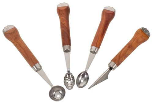 SHINEOFI 4pezzi Utensili per Frutta Verdura Scavino per Melone e Utensile per Intagliare Frutta Cucchiaio e Cucchiaio per Gelato in Acciaio Inossidabile Scavino per Anguria con Manico