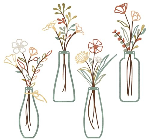 Resama 4 Stück Metallblumen Wanddeko - Rustikale Bauernhausdekoration Minimalistische Dekoration für Wohnzimmer Badezimmer Schlafzimmer Esszimmer, Einweihungsgeschenke (Pastell)