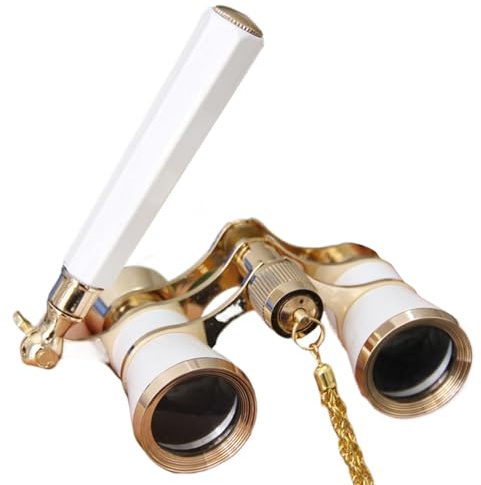 Opernglas - Theaterglas | Glasses Binoculars Für Musik Konzerte & Theater | Kompaktes Vintage Fernglas Mit Griff Für Sightseeing & Shows, Weiß Gold - 3x25 Vergrößerung.