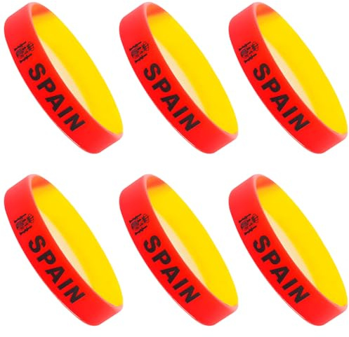 GWEOR Set med 6 silikonarmband med Spaniens flagga | Tillbehör för fotbollsfans | Sportifestif | Unisex för barn och vuxna | Antiperspirant och resistent