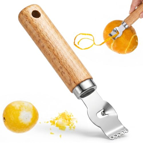 Ouligay Lemon Zester Tool Orange Peeler Channel Knife Fruit Citrus Peeler Citrus Zester with Wood Handle Channel Knife, Lemon Peelers Stainless Steel Bar Tools