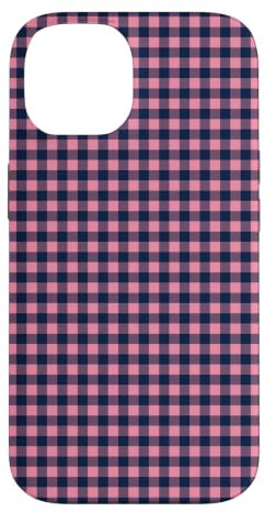 Custodia per iPhone 14 Blu Navy Rosa Mini Gingham Carino Piccolo Check Preppy