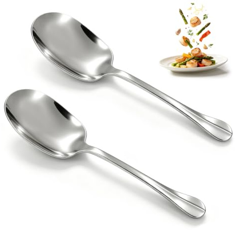 2 Cucharas de Servir 25 cm, Acero Inoxidable Mango Largo | Acero inoxidable 304 grado alimenticio, superficie pulida espejo, resistente a manchas y óxido, apto para lavavajillas