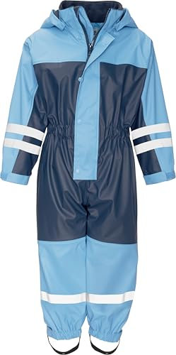 Playshoes Unisex barn regndräkt med fleecefoder varm vattentät lera dräkt regnkläder, marin jumpsuit, 98