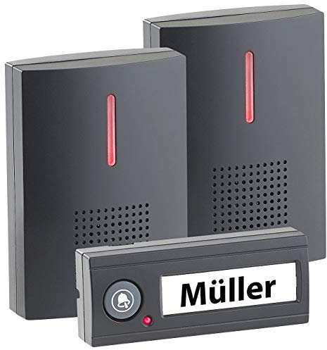 CASAcontrol Funkklingeln: Kabellose Funk-Türklingel mit 2 Empfängern (Licht & Ton), 100 m, IPX4 (Funkklingel mit 2 Empfängern, Funkklingel 2 Sender 2 Empfänger, Klingelverstärker)