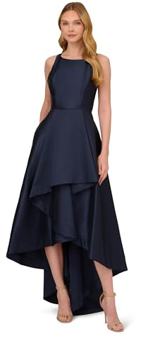 Adrianna Papell Women's Mikado High Low Gown | Sleeveless Halter Top Dress with Ruffled Skirt & Luxe Mikado Fabric, Midnight 10