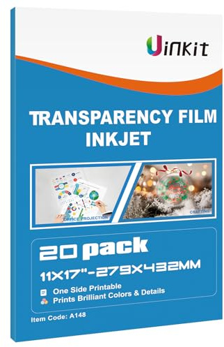 Uinkit 11x17 Transparency Film Inkjet Dye Inks 20 Sheets OHP Overhead Projector Acetate Sheets for Crafts Inkjet Printer Clear Transparent Paper