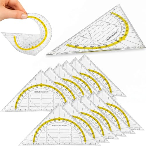 My-goodbuy24 Geometriedreieck - 12 Stück - Flexibles Material - bruchsicher - transparent - Geodreieck für Schule und Büro - Lineal