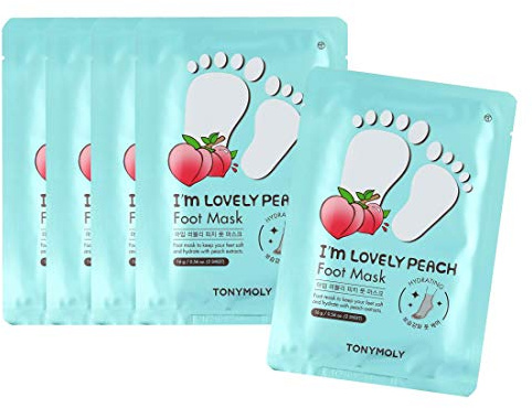 TONYMOLY I’m Lovely Peach Foot Mask – 5-Count Hydrating & Soothing Korean Foot Mask with Peach & Honeysuckle Extracts for Soft, Rejuvenated Feet